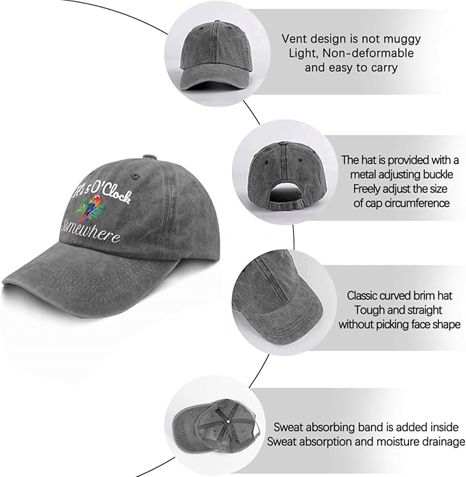 Jimmy Music Buffett Accessories Hats Its 5 Oclock Some Where Baseball Cap Mom Hat Pigment Black Womens Bucket