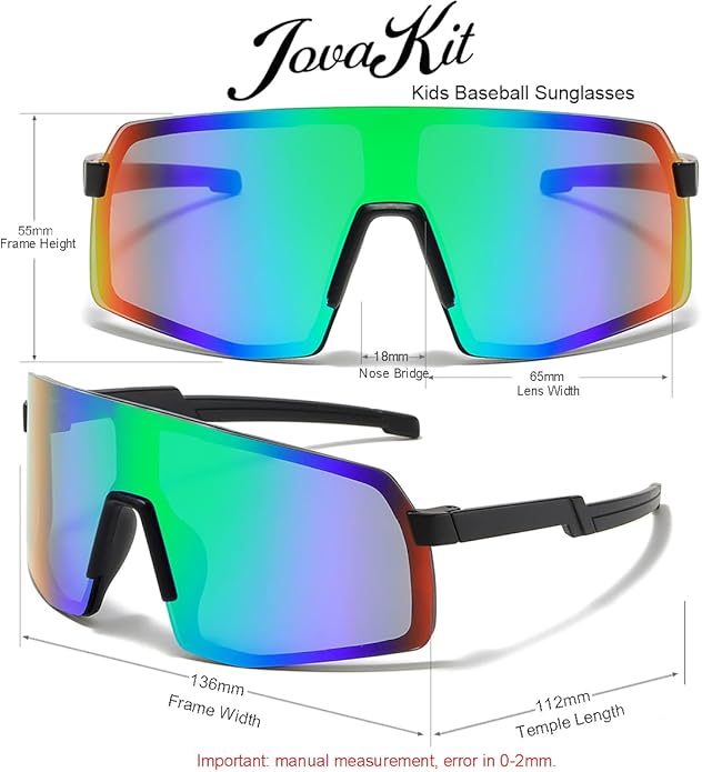JOVAKIT Kids Baseball Sunglasses for Boys Girls Age 3-13, Youth Baseball Sun Glasses UV400 Sports Cycling Shades