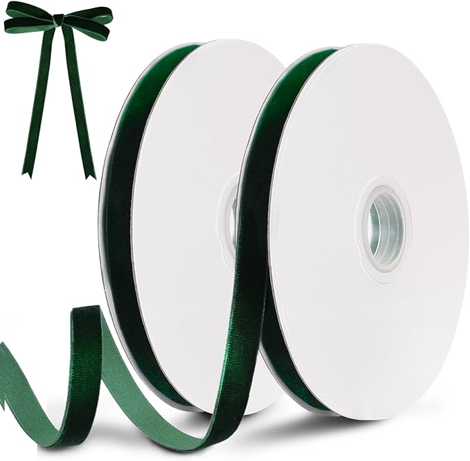 Dark Green Velvet Ribbon, 0.39 Inch x 20 Yards Single Faced Green Ribbon by TennWell