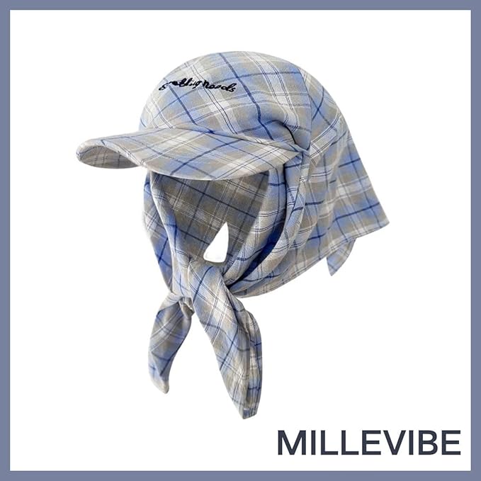 Women’s Plaid Bandana Baseball Cap – Y2K Adjustable Checkered Hat, Casual Streetwear Summer Fashion Visor Scarves