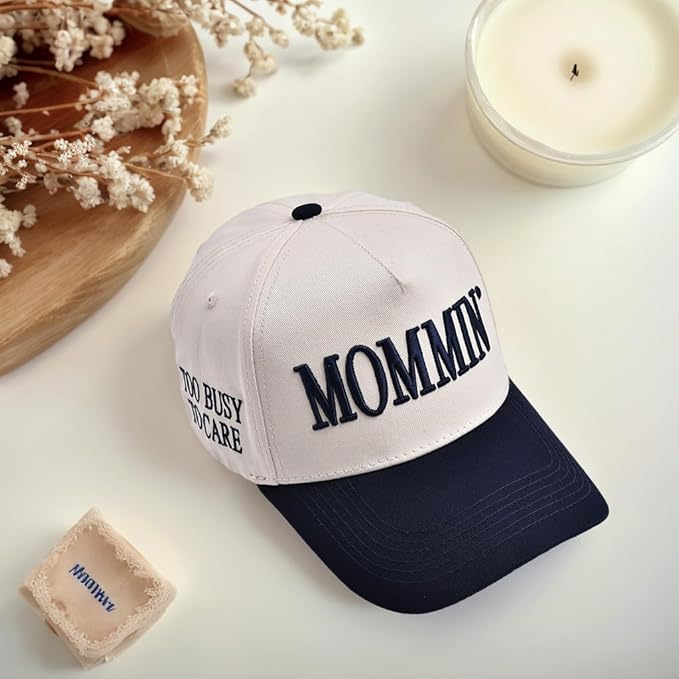 Women’s Mommin Trucker Hat – Vintage Two-Tone Ponytail Baseball Cap, Embroidered Adjustable Hat, Great Gift for Mom & Women