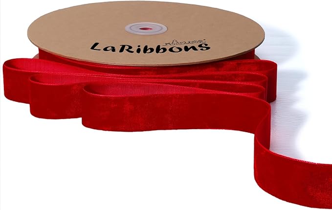 LaRibbons Thin Velvet Ribbon 1 Inch x 25 Yards, Gift Wrapping, Wreath Bow by LaRibbons