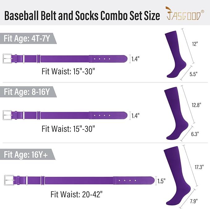 Baseball Socks and Belt for Youth Adult Softball Socks Combo Elastic Waist Belt for Men Kids Boys Girls Women JASGOOD