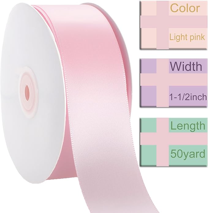 1-1/2 Inch Light Pink Ribbon, 50 Yards Craft Polyester Satin Ribbon Perfect - Image 2