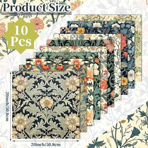 Hahafelt 10 Pcs William Morris Quilting Fabric Bundles 20 x 20 Inch