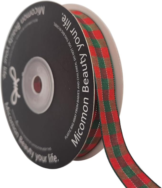 Micomon Christmas Ribbon Gingham Checkered Ribbon 25 Yards Plaid Ribbon by Micomon