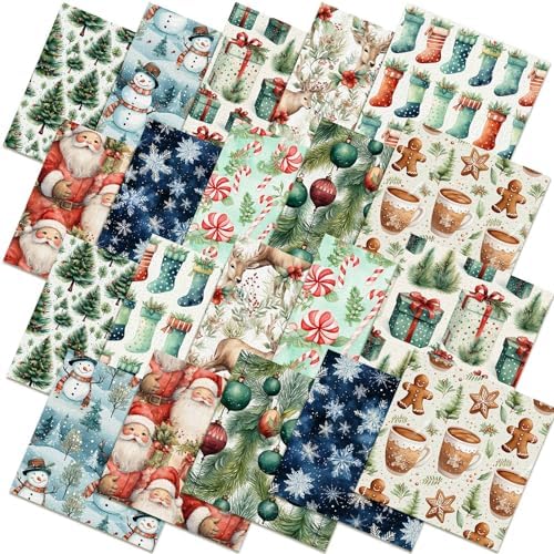 Hahafelt 10 Pcs Watercolor Christmas Quilting Fabric Bundles 20 x 20 Inch