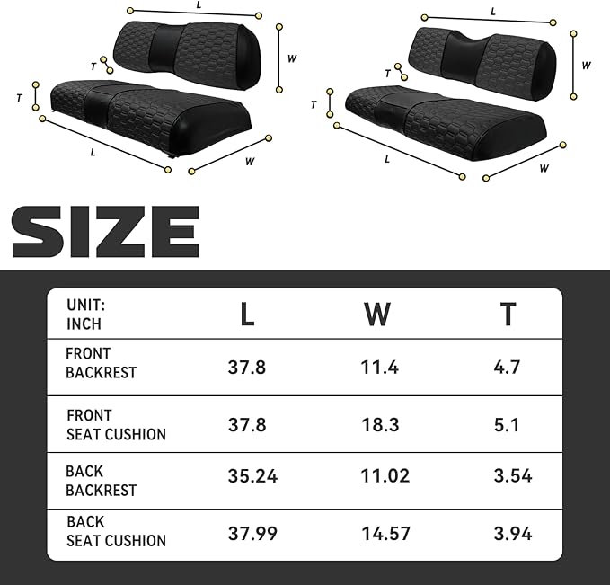 Golf Cart Seat Covers for EZGO TXT Club Car DS Gas or Electric OEM Regular Seat Cushion, No Staple, Golf Cart Vinyl Replacement Seat Cover