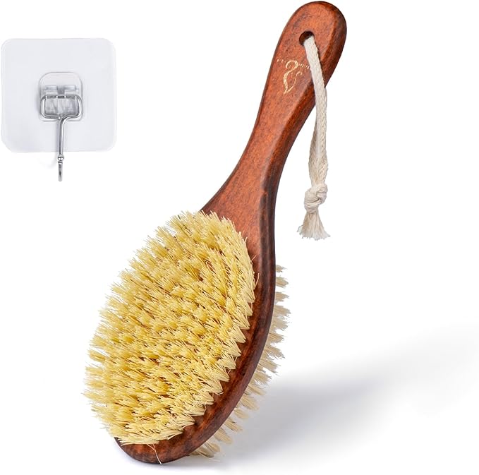Short-Handle Dual-Sided Bath Massage Brush, Soft Boar & Firm Sisal Bristles by Unknown