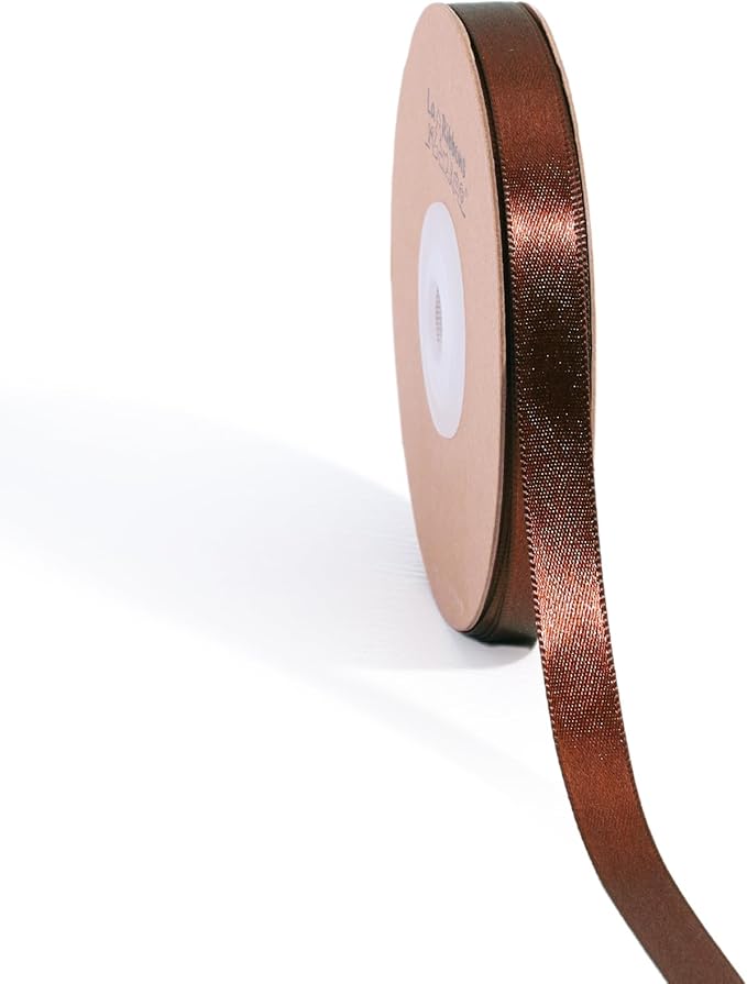 LaRibbons Brown Satin Ribbon 3/8 Inch 50 Yards Thin Luxury Double Faced Firar by LaRibbons
