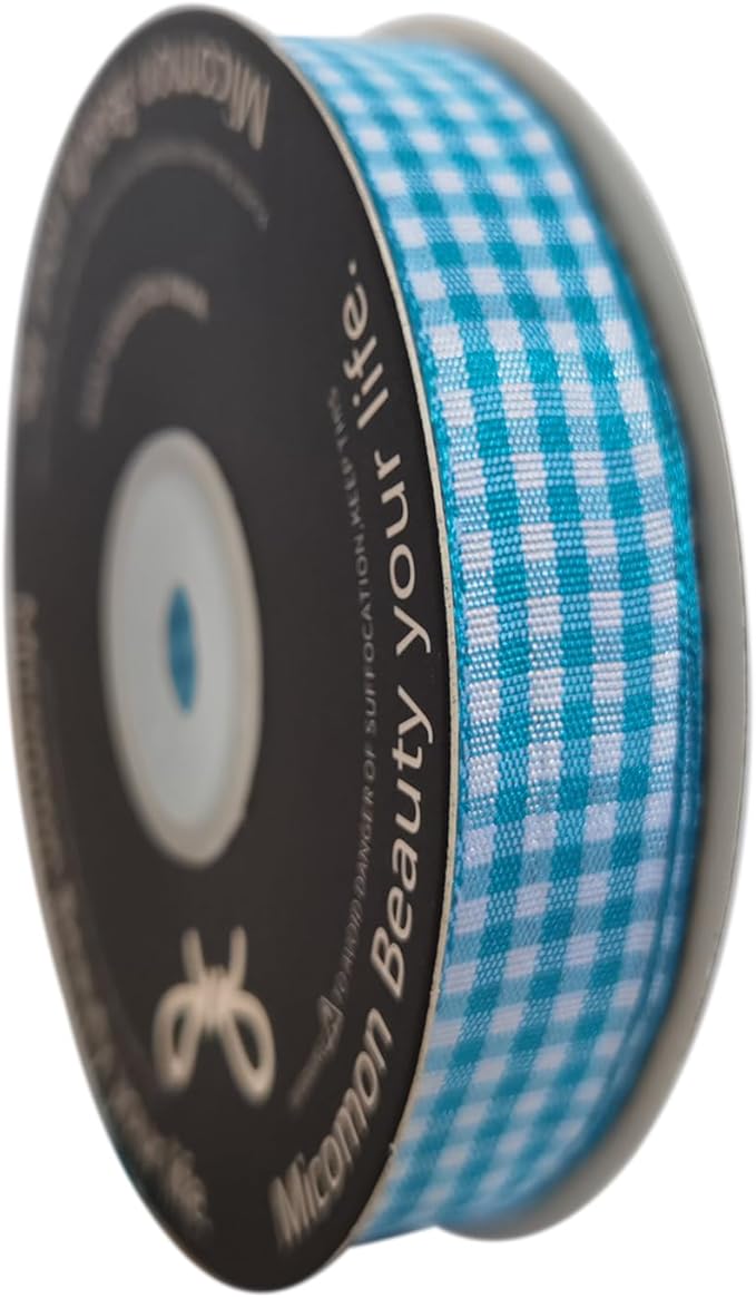 Vivid Blue and White Woven Edge Plaid Ribbon 100% Polyester Gingham Ribbon 25 - Image 2