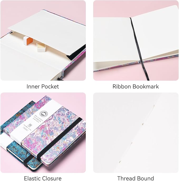 Lightwish Square Watercolor Journal, 100% Cotton, 300gsm/140lb, 24 Sheets Cold - Image 3