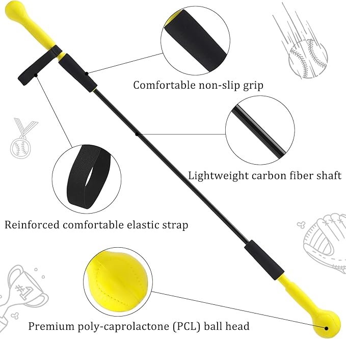 Baseball Hitting Stick,Batting Practice Equipment for Baseball and Softball,Extended Handlebar with Grip Strap,Ideal One-on-One Baseball Training Equipment