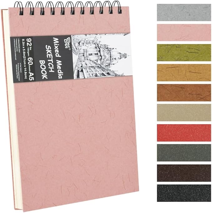 8.3x5.8 Sketch Book, Top Spiral Bound Sketch Pad, 60sheets 92lb/150gsm Nature by E-WEICHEN