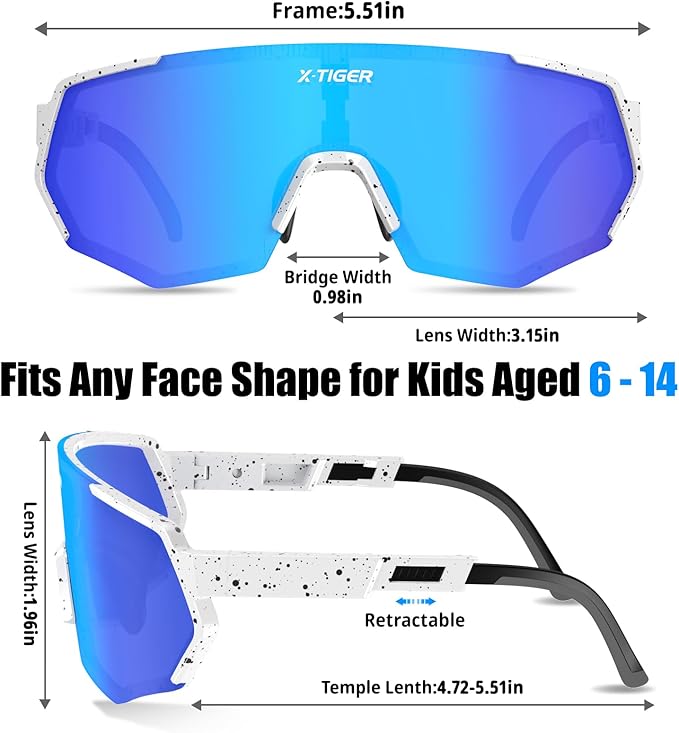 X-TIGER Polarized Youth Baseball Sunglasses UV400 Kids Sunglasses Boys Girls 8-12 Youth for Softball Cycling Sports Glasses