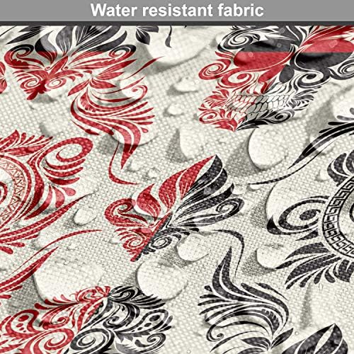 Lunarable Skull Fabric by The Yard, Playing Card Themed Skeleton Head Ace of Spades Diamonds Hearts Victorian, Decorative Fabric for Upholstery and Home Accents, 1 Yard, Vermilion Black