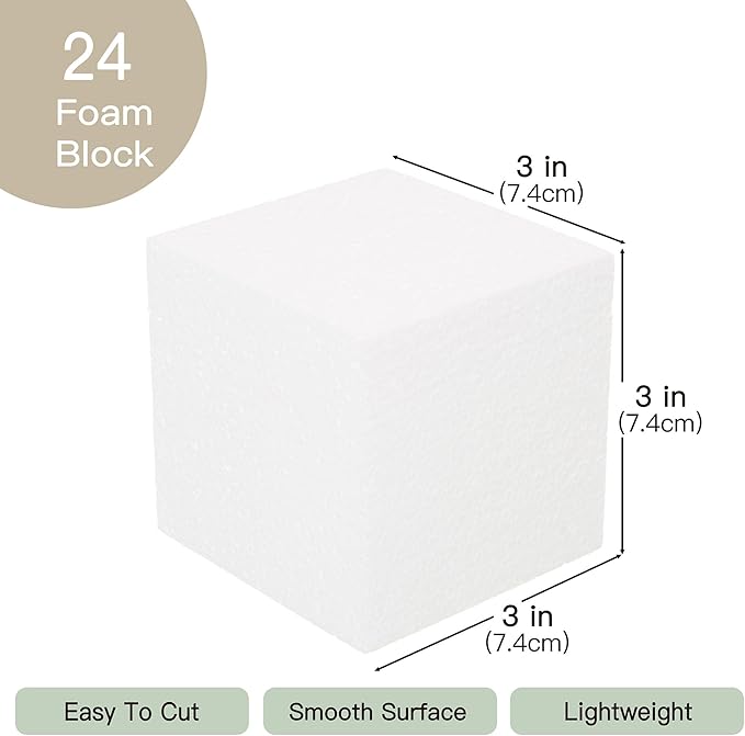 Crafare 3x3x3 Inch 24Pack Craft Foam Square Polystyrene Square Cubes - Image 2