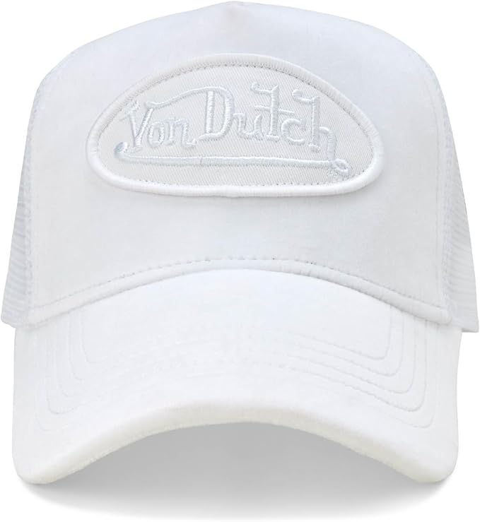 Von Dutch Unisex Trucker Hat - Velvet Curved Bill Mesh Back Retro Classic Adjustable Snapback Baseball Cap for Men and Women