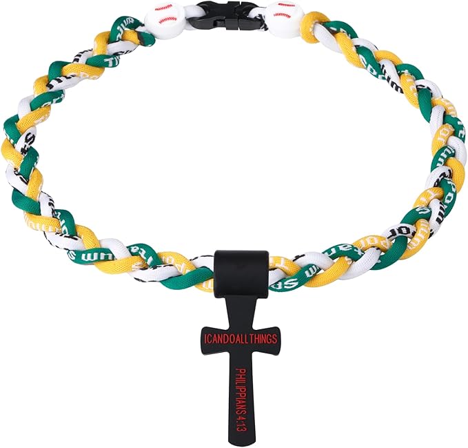 Baseball Necklace with Cross Pendant Fashion Three Braided Rope Tornado Design for Sports Fan Baseball Theme Party Gift Idea, 18 Inch