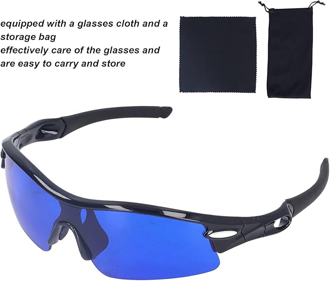 Golf Ball Finder Glasses, Polarized Blue Lens UV Proof Sun Protection Grass Filter with Glasses Cloth and Storage Bag, Ball Finding Filtering Sunglasses for Golfers(Black)