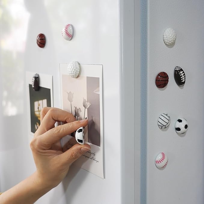 KEYDUACU Strong Ball Magnets,12Pcs 3D Basketball Sports Craft Decoration Magnet,Strong Fridge Magnets for Kitchen, School,Office Whiteboard, Cabinet and Dishwasher