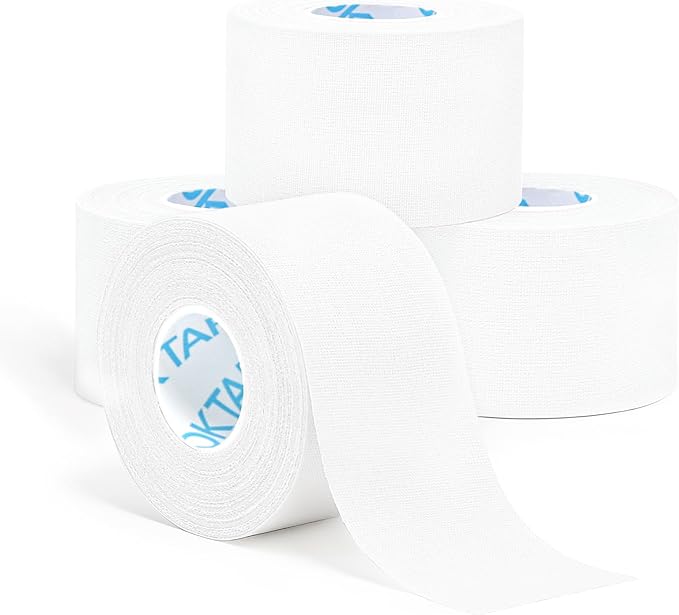 OK TAPE Athletic Sports Tape（4 Packs) White- 32.8ft Per Roll Athletic Tape for Injuries,Strong Stick No Residue Athlete & Sport Trainers First Aid Injury Wrap, Hockey Stick