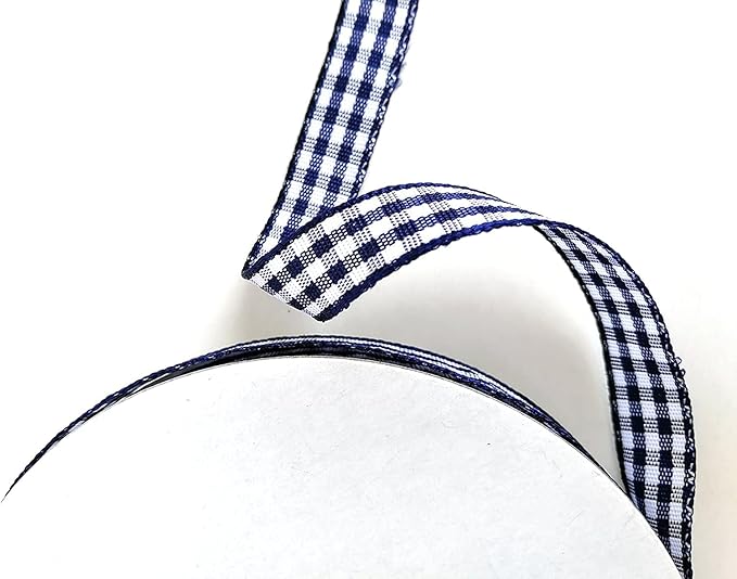 Blue Gingham Woven Edge Ribbon 25 Yards Per Spool, Dark Blue Checked Crafts 3/8 - Image 9