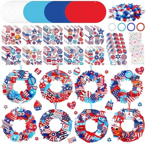 Hollowfly 48 Sets Patriotic Craft Kit, 4th of July Wreath DIY Paper