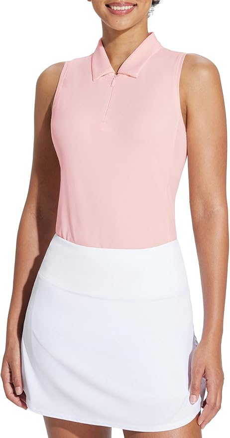 BALEAF Women's Golf Shirts Tank Tops Sleeveless Tennis Polo Racerback with Zipper Collar Athletic Tanks Quick Dry