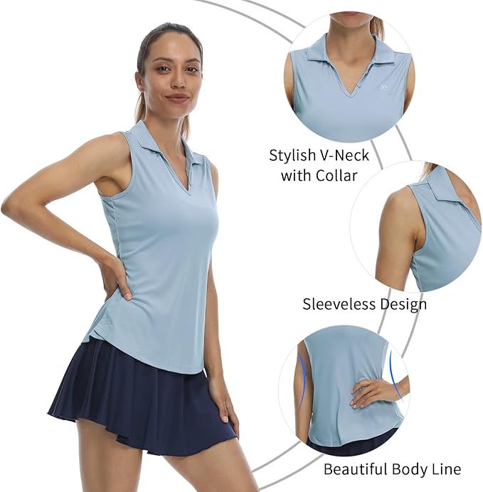 LastFor1 Women's Sleeveless Polo Golf Shirts Quick Dry 50+ UV Protection V-Neck with Collar Lightweight Tennis Tank Tops
