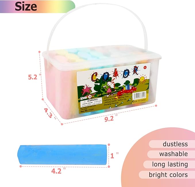 J-hong Washable Sidewalk Chalk Set- 52 Pieces 7 Colors Jumbo Chalk - Image 5