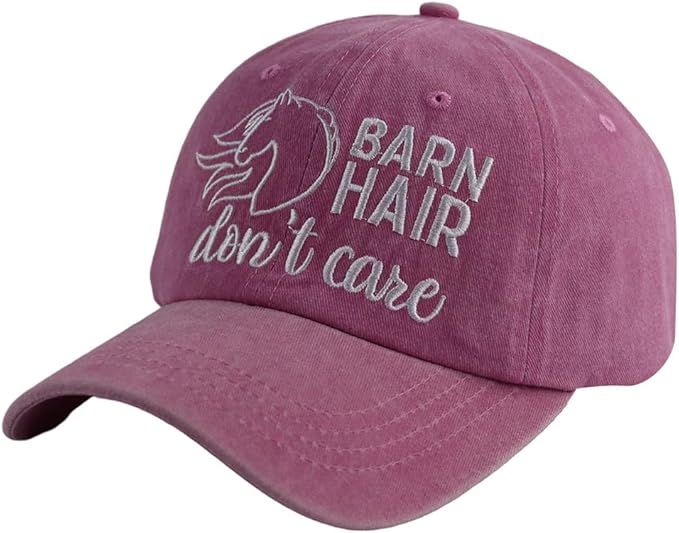 Barn Hair Don't Care Hat, Embroidered Adjustable Wash Cotton Baseball Cap, Horse Lovers Gifts for Women Men
