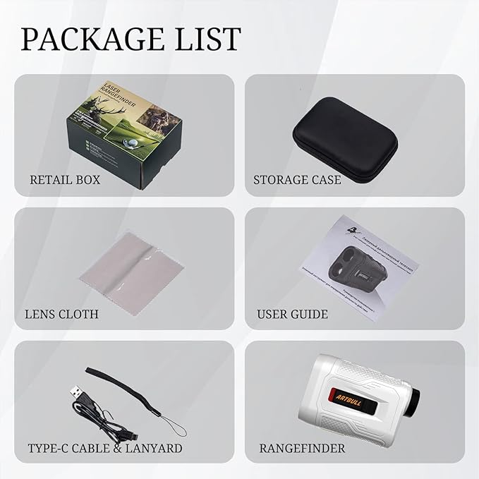 Golf Laser Rangefinder 6X Magnification with Slope Switch Built-in Magnet, Flag Lock Vibration, USB-C Rechargeable