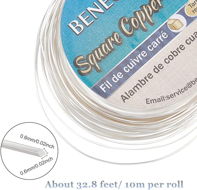 BENECREAT 32.81 Feet 24 Gauge Silver Square Copper Wire, Craft Copper Wire - Image 2