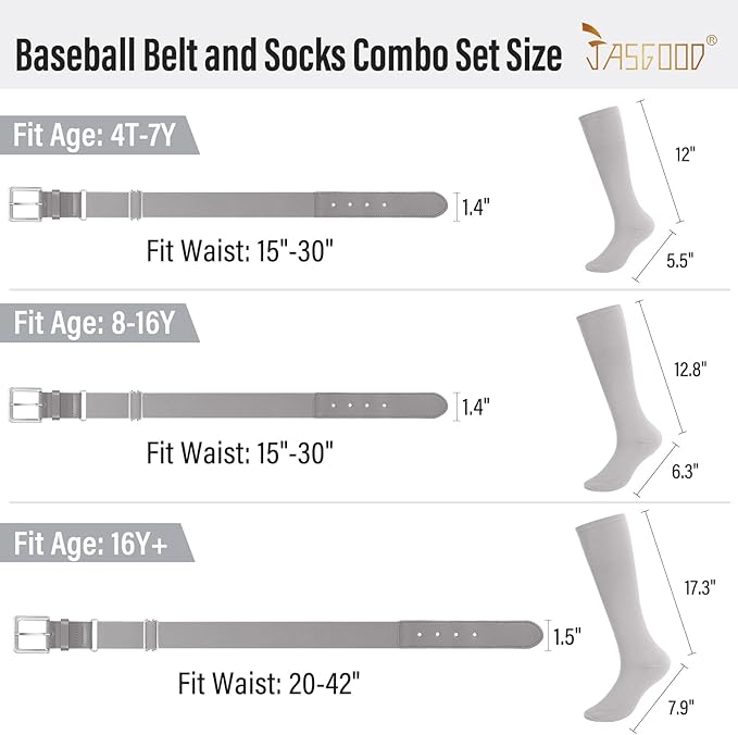 Baseball Socks and Belt for Youth Adult Softball Socks Combo Elastic Waist Belt for Men Kids Boys Girls Women JASGOOD