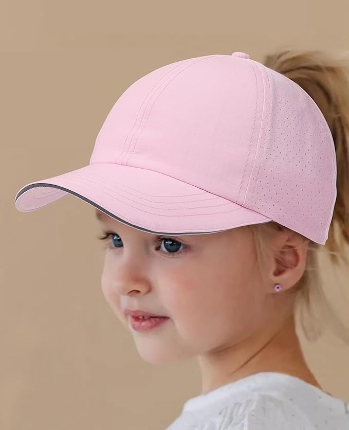 Little Girls Reflective Baseball Cap Criss Cross Ponytail Hat Kids Quick Dry Mesh Summer Sports Hat for Toddler Ages 3-8