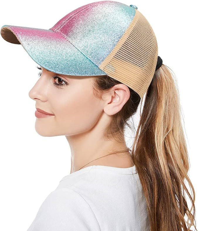 Criss Cross Hat Washed Distressed Baseball Cap Ponytail Hat High Messy Bun Ponycap for Women
