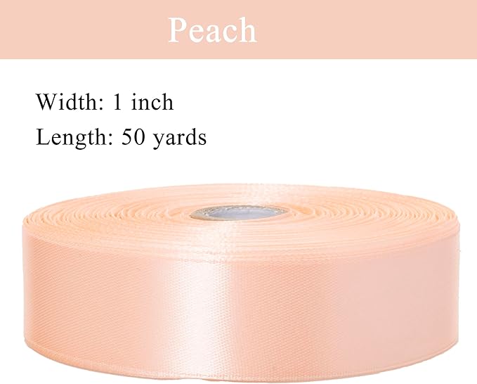 1 Inch Peach Solid Satin Ribbon, 50 Yards Craft Fabric Ribbon - Image 3
