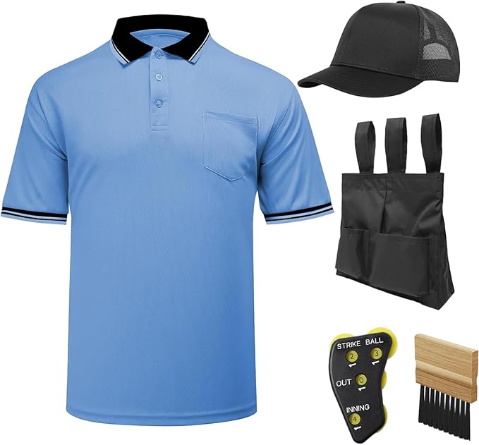 redgino 5Pcs Men’s Baseball/Softball Umpire Gear Shirt Ball Bags Clicker Hat Brush Referee Accessories Sets Jersey Kit