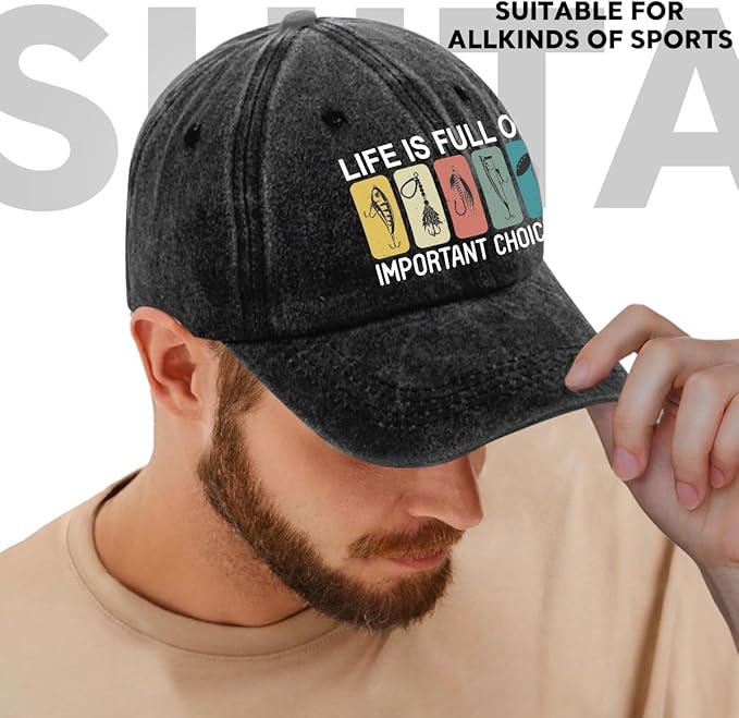 Fishing Adjustable Cotton Baseball Cap, Funny Trucker Hat Gift for Men Women Grandpa Dad Fishing Lover Fisherman