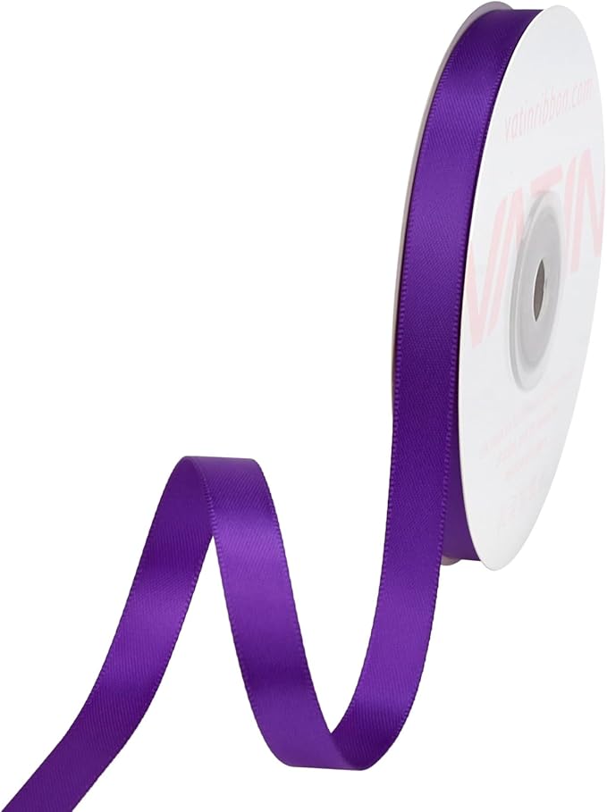 VATIN Double Face Bright Purple Satin Ribbon 3/8" Continuous 50 Yards, Gift by VATIN
