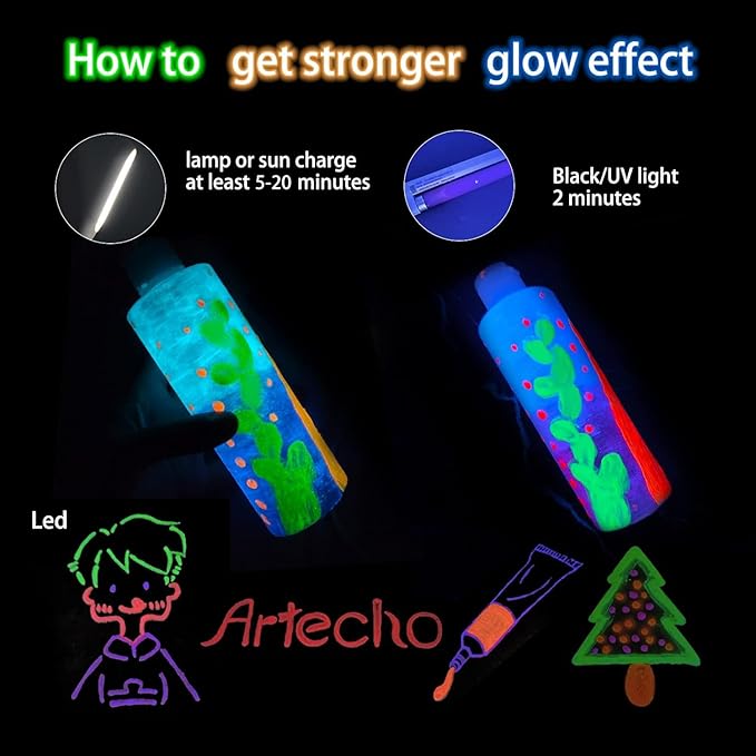 Artecho Glow in the Dark Paint, Neon Neutral Paint Tubes, Art Craft Paints - Image 6