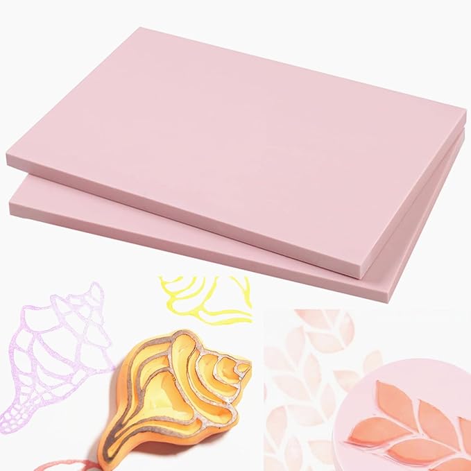 2PCS 4"x6" Pink Rubber Carving Blocks, Soft Rubber by goldhik