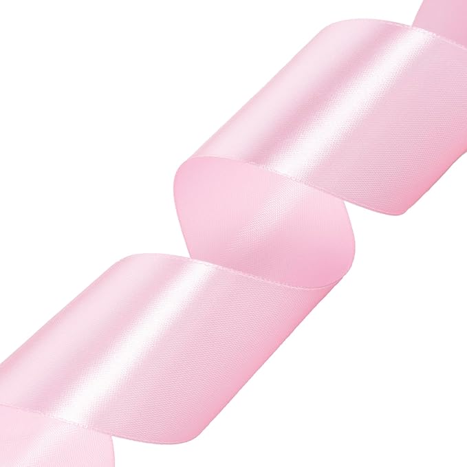 2 Inch Pink Solid Satin Ribbon, 50 Yards Craft Fabric Ribbon - Image 2