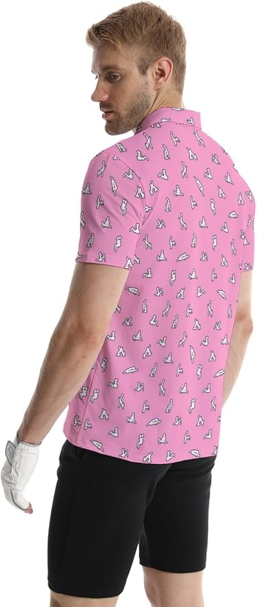 HUURAY Funny Golf Polos for Men Funny Print Short Sleeve Shirts Quick Dry Polo Shirts Hawaiian Shirt Performance Golf Outfits