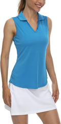 LastFor1 Women's Sleeveless Polo Golf Shirts Quick Dry 50+ UV Protection V-Neck with Collar Lightweight Tennis Tank Tops