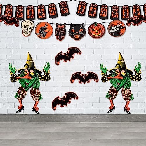 Beistle 2 Piece Vintage Halloween Decorations, Jointed Retro Witch Goblin Cut Outs, Made in USA Since 1900
