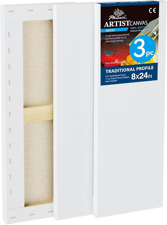 PHOENIX 8x24 Inch 3 Pack Artist Canvas by PHOENIX