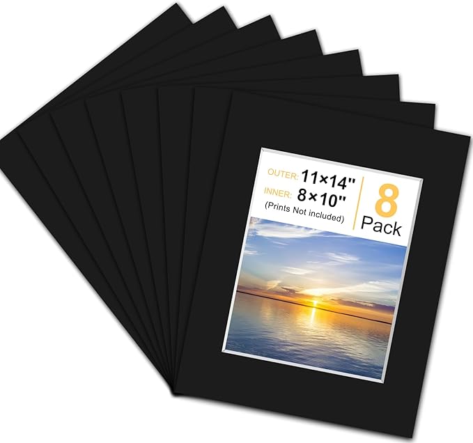 Phinus 8 Pack Picture Mats for Frames, Acid Free 11x14 Matted to 8x10, Picture by Phinus