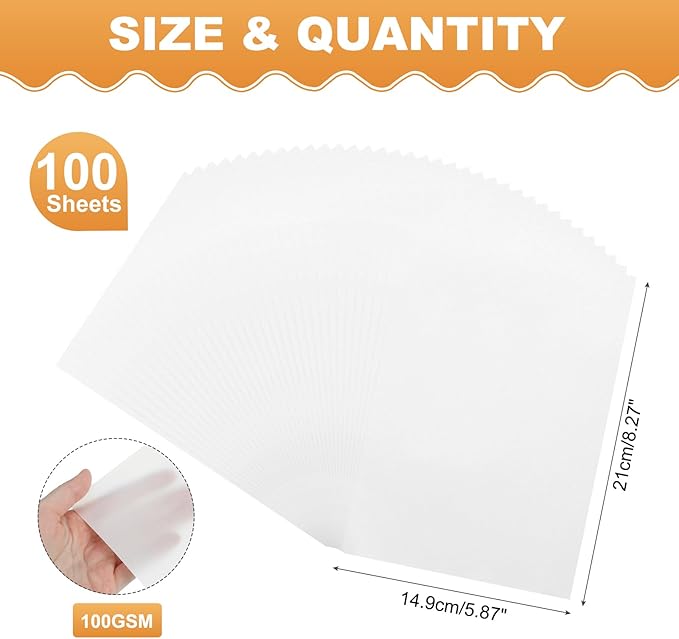 MECCANIXITY 100 Sheet Colored Vellum Paper 5.9" x 8.3", 100gsm Translucent - Image 2